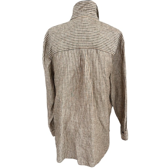 Boden Striped Linen Metallic Tan Relaxed Button Down Shirt Size 10 Regular Tunic - Picture 6 of 9